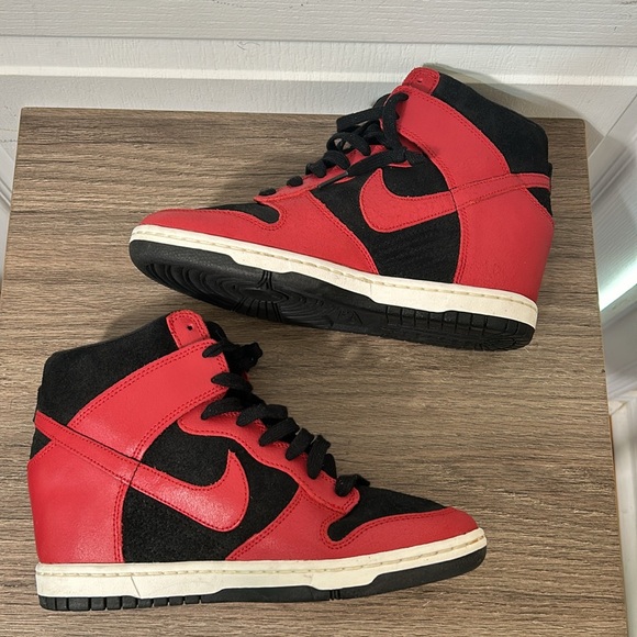 NIKE DUNK SKY HI HIDDEN WEDGES HEELS BLACK AND RED SIZE 8.5 - Picture 6 of 12